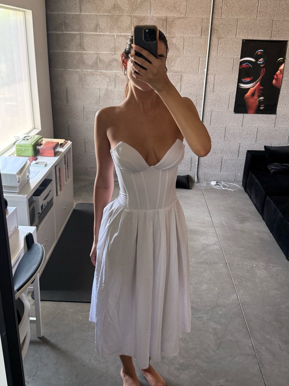 Strapless White Corset Midi Dress